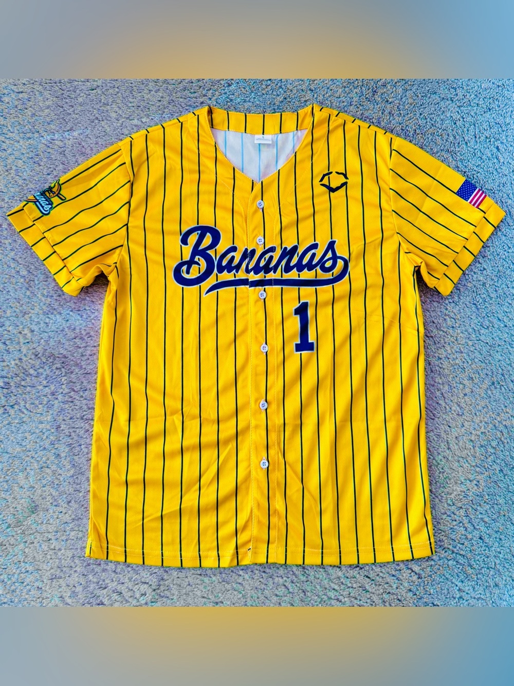 YOUTH XL SAVANNAH BANANAS BALL YELLOW BASEBALL JERSEY PINSTRIPE KIDS BOYS GIRLS